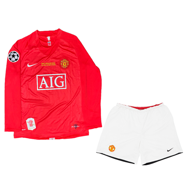 MANCHESTER UNITED HOME - FINAL CHAMPIONS 2008 MANGA LONGA RONALDO #7 [RETRÔ] + SHORT