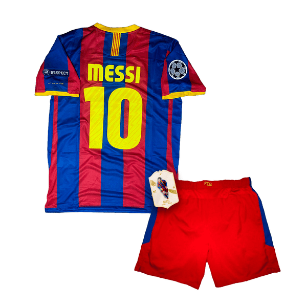 Kit Infantil Messi 2011 - Camisa Barcelona Home 2010/11 + Short Final Champions League [Versão Retrô]