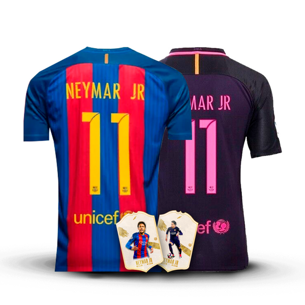 Combo Neymar 2017 - Camisa Barcelona Home 2016/17 + Barcelona Reserva 2016/17 + Patchs Champions League [Versão Retrô]