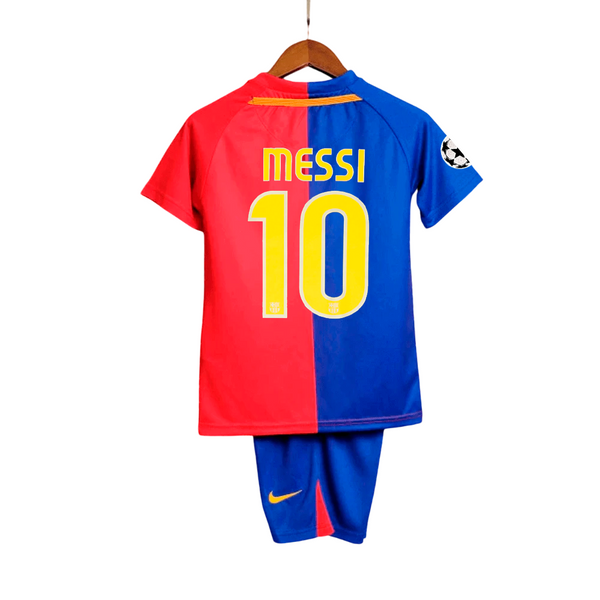 Kit Infantil Messi 2009 - Barcelona Home 2008/09 + Short Final Champions League [Versão Retrô]